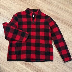 Old Navy Red and Black Checkered Zip-Up Sweater